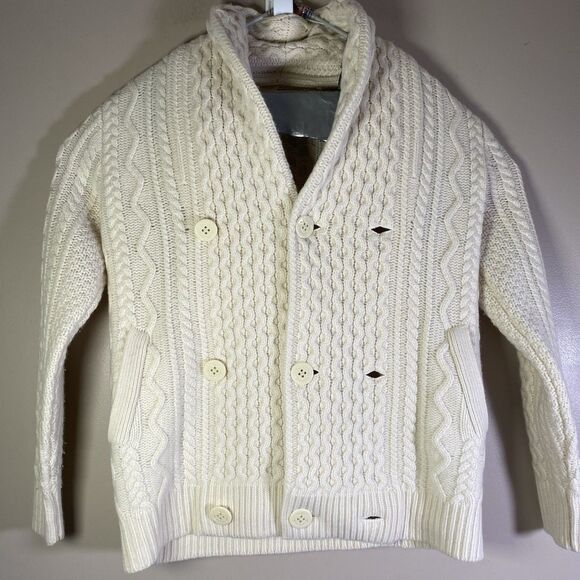 J Crew Merino Wool Shawl Collar Irish Aran Fisherman Cardigan Sweater  Men XS - Picture 3 of 16